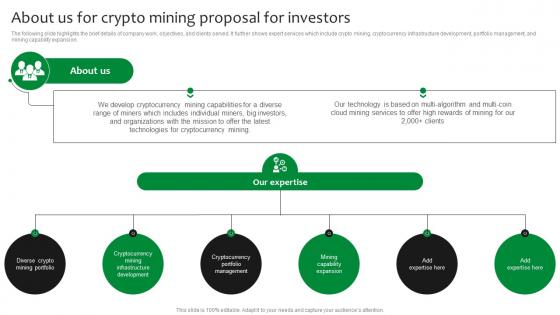 About Us For Crypto Mining Proposal For Investors Ppt Slides Background Designs