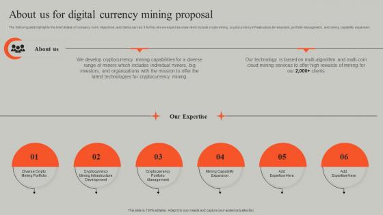 About Us For Digital Currency Mining Proposal Ppt Powerpoint Presentation Summary Tips