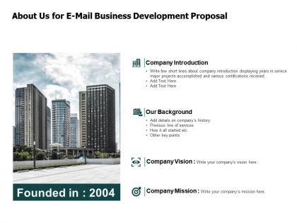 About us for e mail business development proposal introduction ppt powerpoint presentation model aids