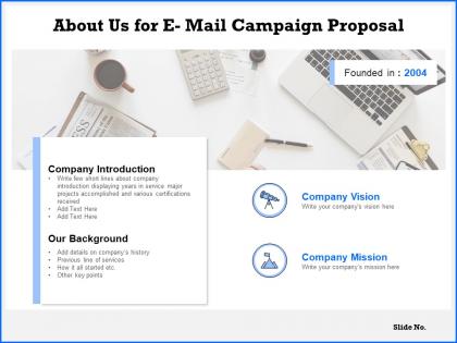 About us for e mail campaign proposal ppt powerpoint presentation gallery