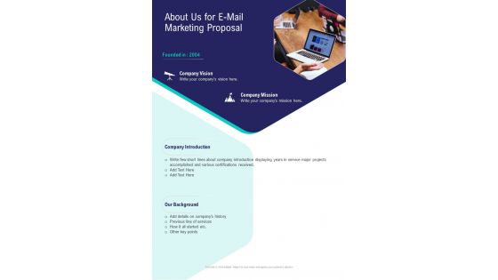 About Us For E Mail Marketing Proposal One Pager Sample Example Document