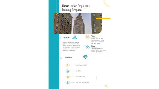 About Us For Employees Training Proposal One Pager Sample Example Document