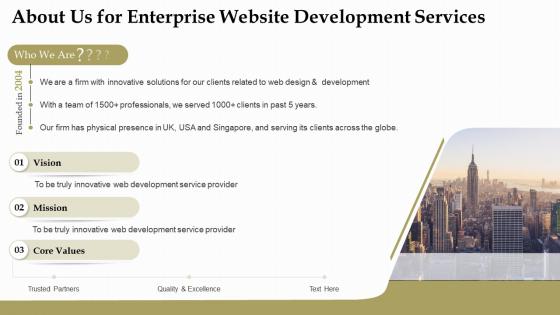 About us for enterprise website development services ppt slides file