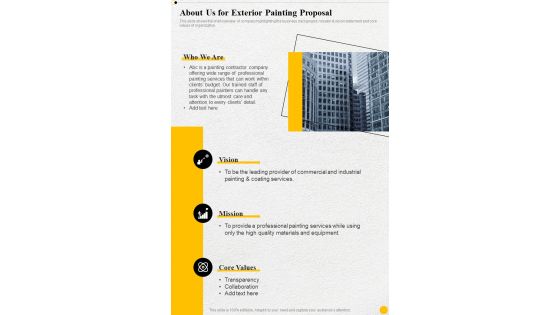 About Us For Exterior Painting Proposal One Pager Sample Example Document