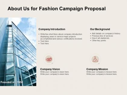 About us for fashion campaign proposal ppt powerpoint presentation file objects