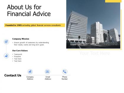 About us for financial advice core values k340 ppt powerpoint presentation outfit
