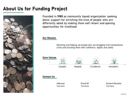 About us for funding project ppt powerpoint presentation portfolio deck