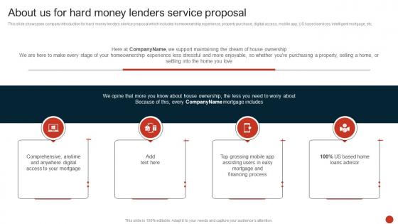 About Us For Hard Money Lenders Service Proposal Ppt Powerpoint Presentation Infographic Template