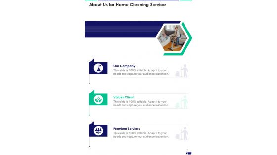 About Us For Home Cleaning Service One Pager Sample Example Document