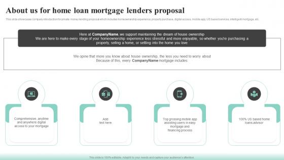 About Us For Home Loan Mortgage Lenders Proposal Ppt Powerpoint Presentation File Layouts