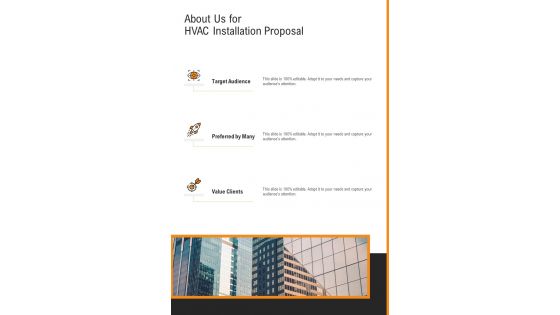 About Us For HVAC Installation Proposal One Pager Sample Example Document