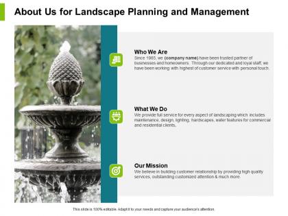 About us for landscape planning and management ppt slides