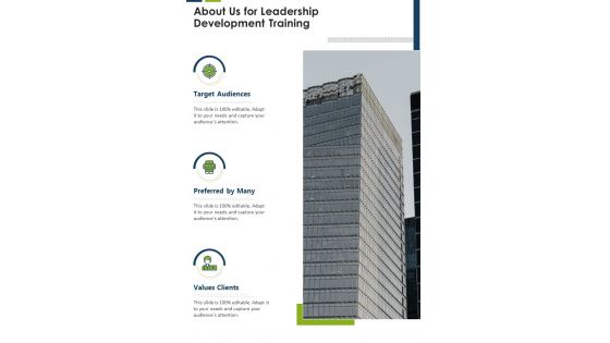 About Us For Leadership Development Training One Pager Sample Example Document