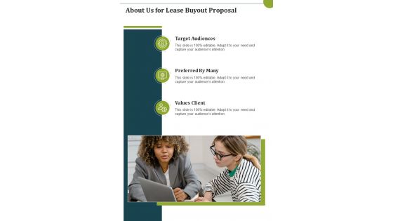 About Us For Lease Buyout Proposal One Pager Sample Example Document