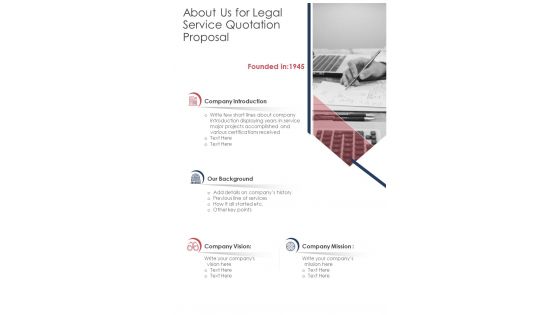About Us For Legal Service Quotation Proposal One Pager Sample Example Document