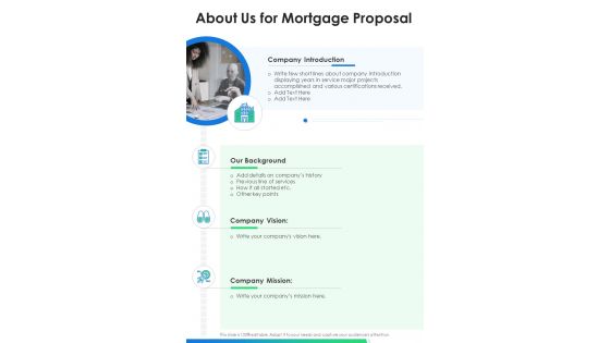 About Us For Mortgage Proposal One Pager Sample Example Document