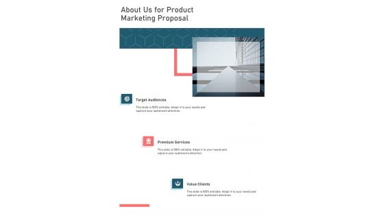 About Us For Product Marketing Proposal One Pager Sample Example Document