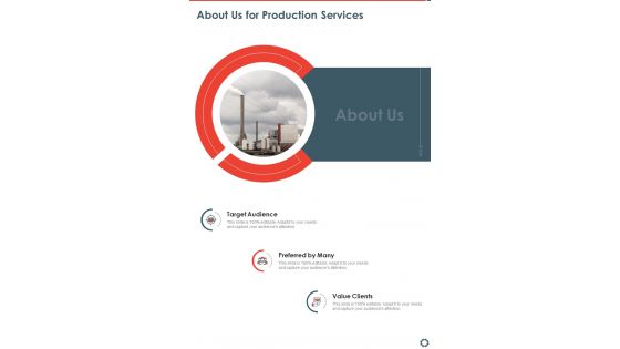 About Us For Production Services One Pager Sample Example Document