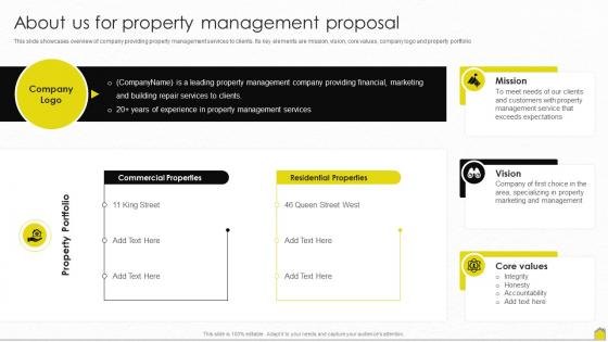 About Us For Property Management Proposal Ppt Powerpoint Presentation File Samples
