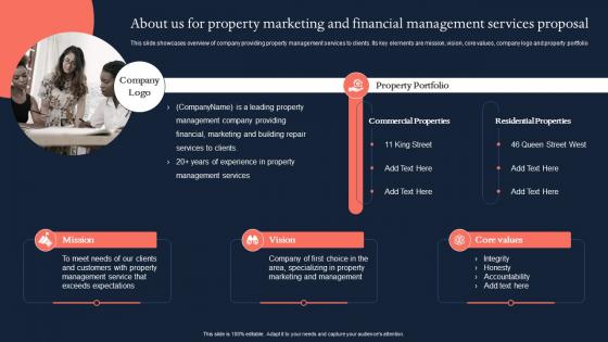 About us for property marketing and financial management services proposal