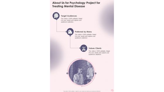 About Us For Psychology Project For Treating Mental Disease One Pager Sample Example Document