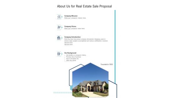 About Us For Real Estate Sale Proposal One Pager Sample Example Document