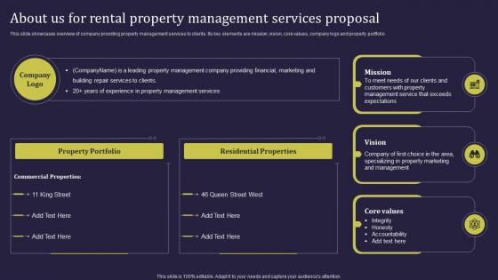 About Us For Rental Property Management Services Proposal Ppt Information