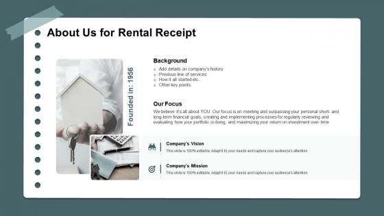 About us for rental receipt ppt slides infographic template
