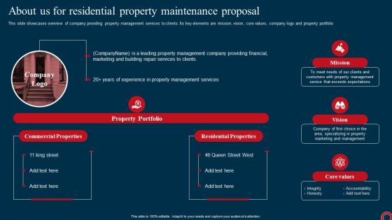 About Us For Residential Property Maintenance Proposal Ppt Information