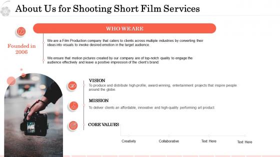 About us for shooting short film services ppt visual aids pictures