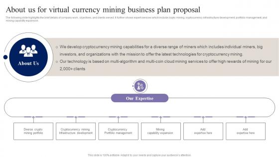 About Us For Virtual Currency Mining Business Plan Proposal Ppt Powerpoint Presentation Infographics
