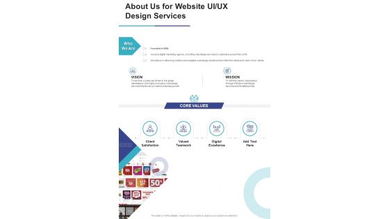 About Us For Website UI UX Design Services One Pager Sample Example Document