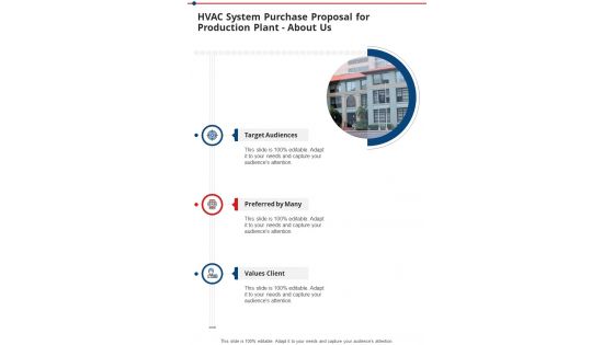 About Us Hvac System Purchase Proposal For Production Plant One Pager Sample Example Document