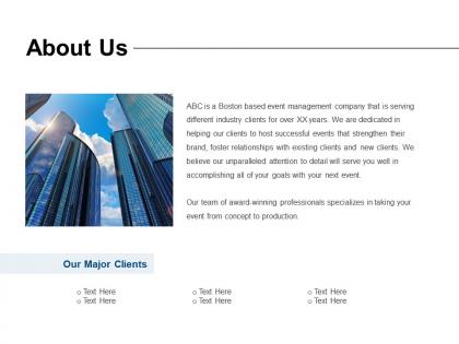 About us major clients l21 ppt powerpoint presentation slides designs