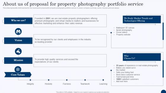 About Us Of Proposal For Property Photography Portfolio Service Ppt Themes