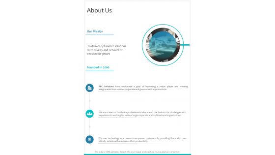 About Us Partnership Proposal One Pager Sample Example Document