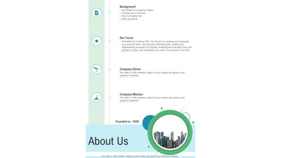 About Us Pipeline Proposal One Pager Sample Example Document