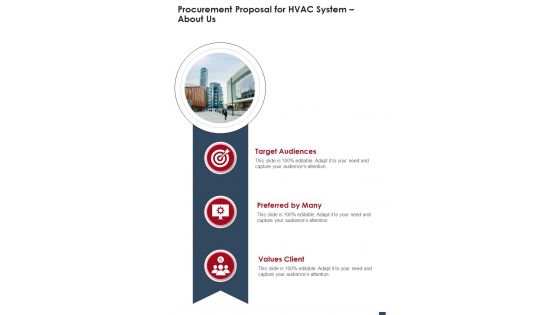 About Us Procurement Proposal For Hvac System One Pager Sample Example Document