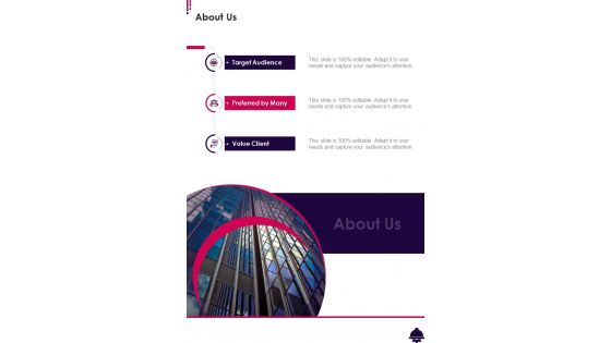 About Us Proposal For Establishing Factory One Pager Sample Example Document