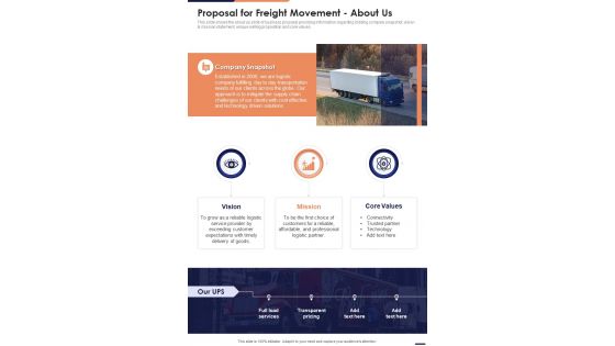 About Us Proposal For Freight Movement One Pager Sample Example Document