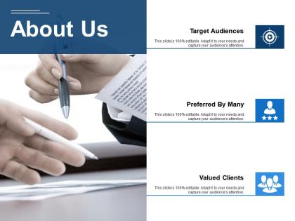 About us valued clients ppt visual aids background images