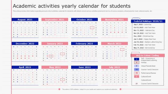 Academic Activities Yearly Calendar For Students E Learning Playbook Ppt Styles Inspiration