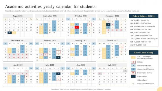 Academic Activities Yearly Calendar For Students Playbook For Teaching And Learning