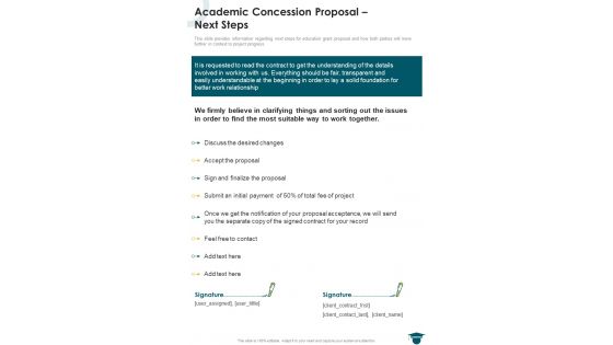 Academic Concession Proposal Next Steps One Pager Sample Example Document