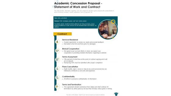 Academic Concession Proposal Statement Of Work And Contract One Pager Sample Example Document