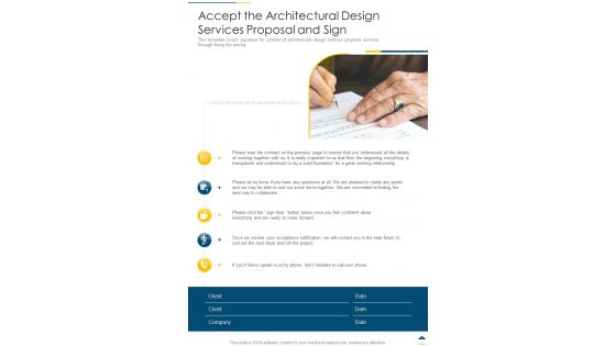 Accept The Architectural Design Services Proposal And Sign One Pager Sample Example Document