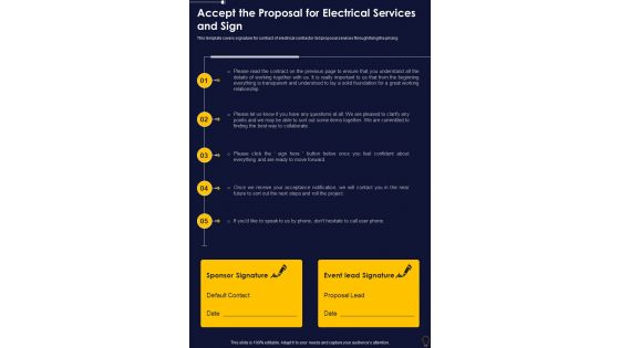 Accept The Proposal For Electrical Services And Sign One Pager Sample Example Document