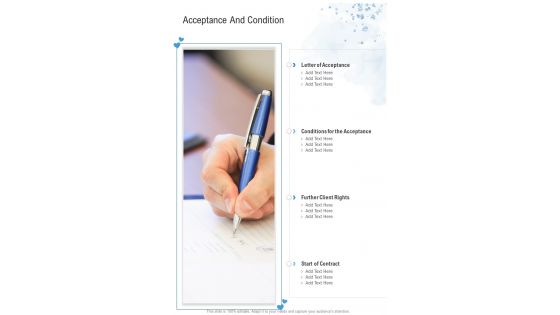 Acceptance And Condition Wedding Photography Proposal One Pager Sample Example Document