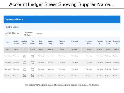 Account ledger sheet showing supplier name with total amount