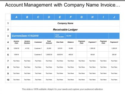 Account management with company name invoice data total amount